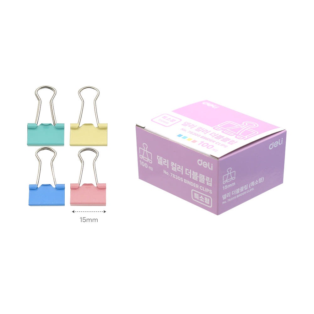 Deli Double Grip Pastel Color Mini Clamp 15mm 78305