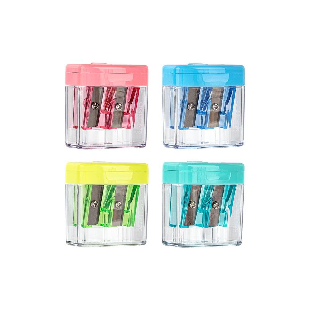 Deli Comico Transparent Square Mini 2-Hole Portable Pencil Sharpener E0576