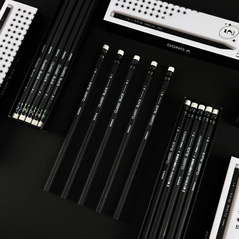 Dong-A Classic Black Pencil B Hexagon Eraser Pencil 5-Piece Set