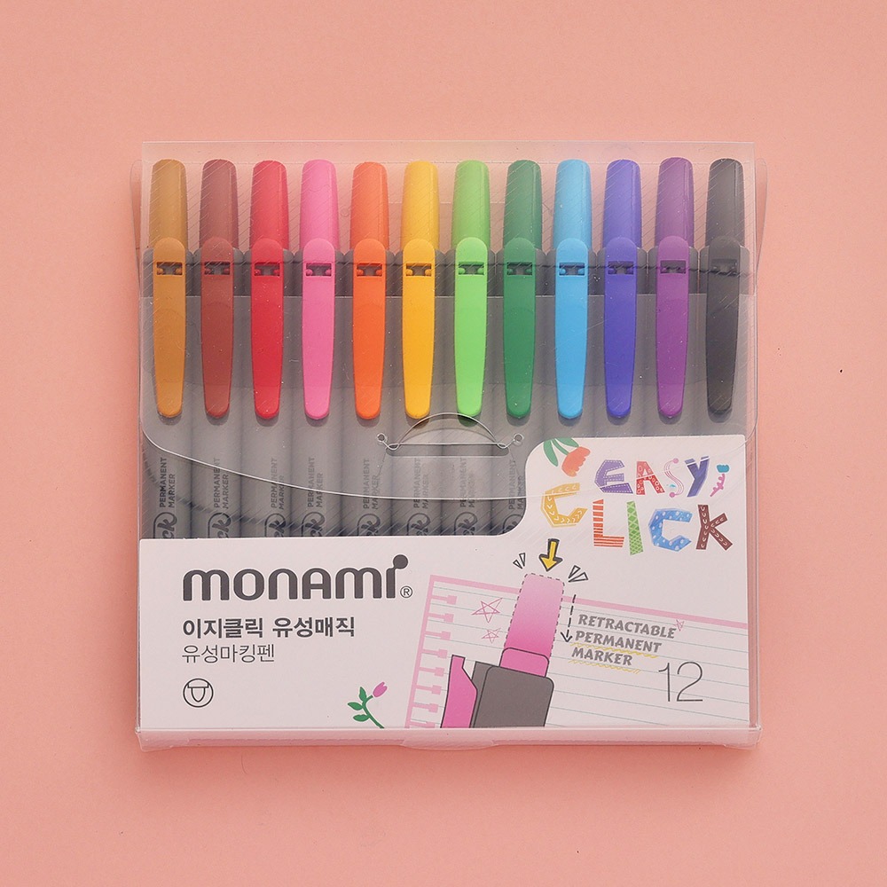 Monami Easy Click Oil-Based Marker (Click-Type Oil-Based Marker) 12-Color Set