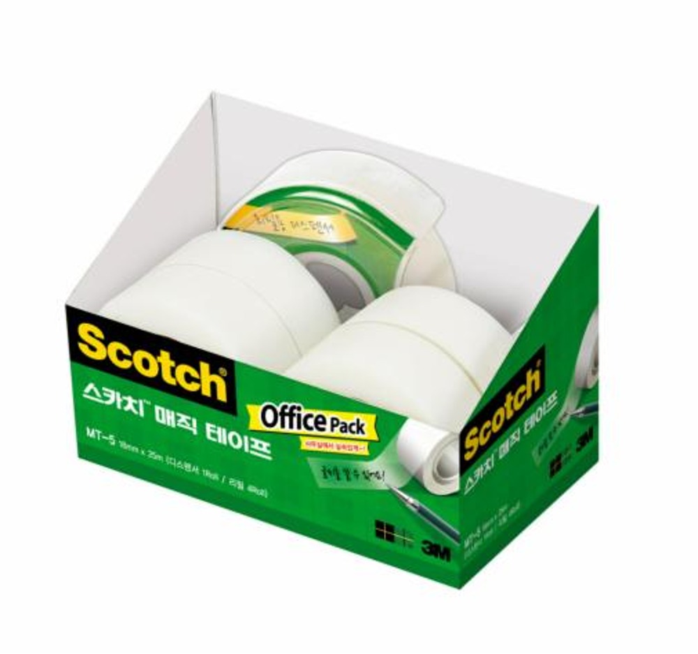 3M Magic Tape Office Pack MT-5 18mm Refill (4 rolls) + Dispenser (1 pack)