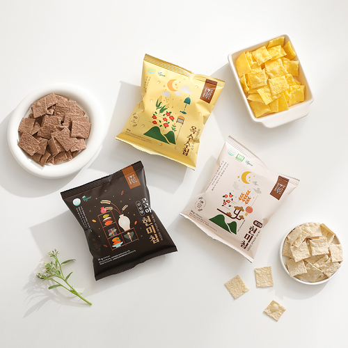 Poongshimdang Rice Cake Brown Rice Chips 3pcs, Sugar-Free Cocoa Brown Rice Chips 3pcs, Sugar-Free Corn Chips 3pcs (30g x 9pcs)