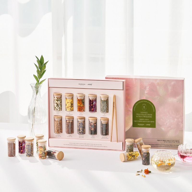Lovely Tea Collection 10 Types & Tea Tweezers Gift Set + Large Shopping Bag