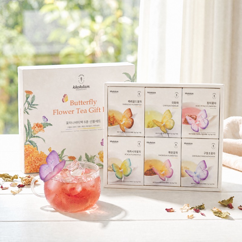 Thoughtful Flower Tea Gift Butterfly Tea Bag 6-Piece Set + Large Shopping Bag