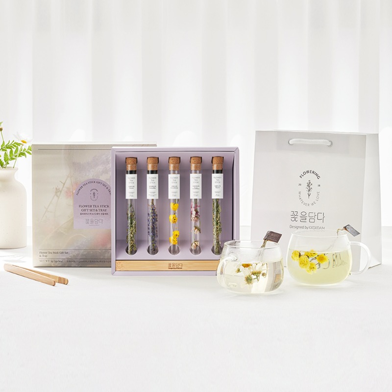 Home Café 'Full of Floral Scent' Flower Tea Stick & Tray Gift Set + Shopping Bag