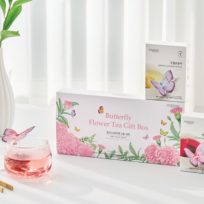 Butterfly Tea Bag 3-Type Flower Tea Gift Set (Patriot Plant, Celosia, Acacia) + Shopping Bag