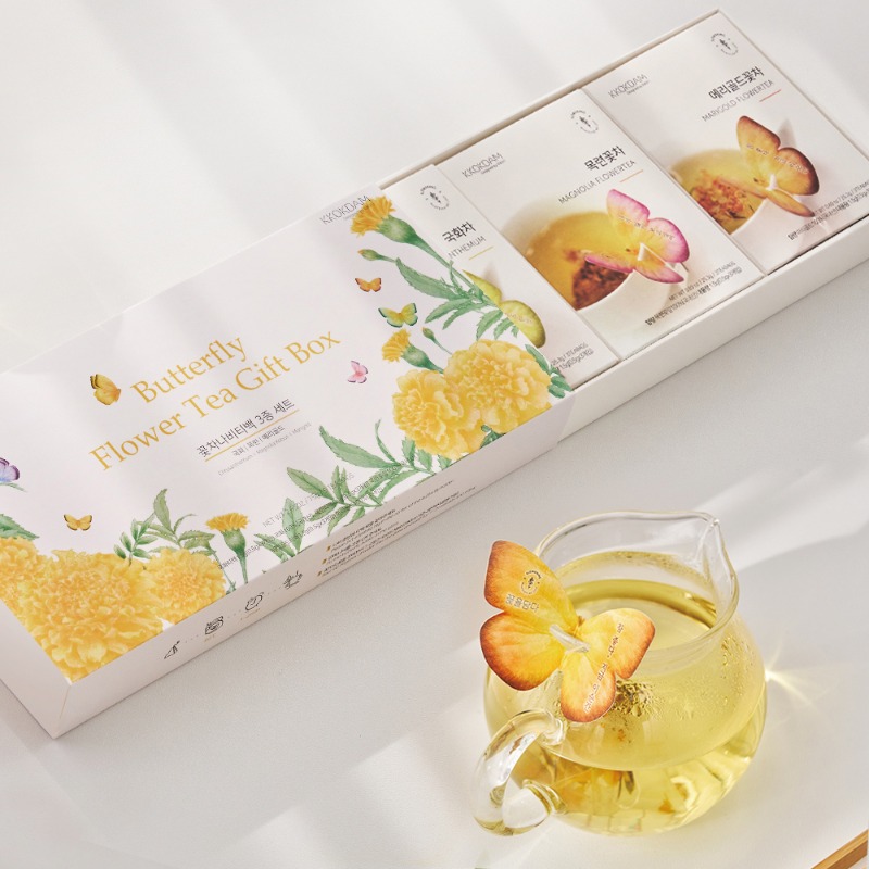 Butterfly Tea Bag 3-Type Flower Tea Gift Set (Marigold, Magnolia, Chrysanthemum) + Shopping Bag