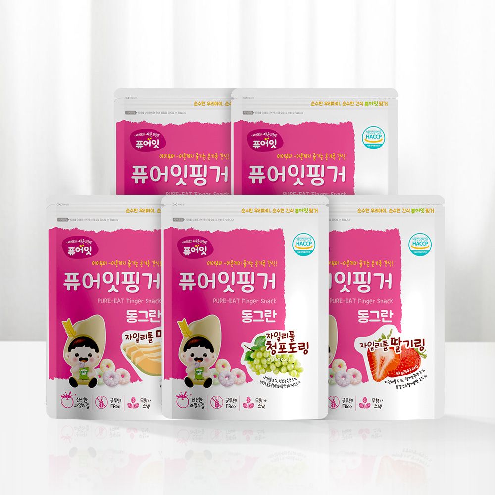 Pure Eat Finger Round Eye Candy Xylitol Fruit Ring 5 Flavors Baby Snack