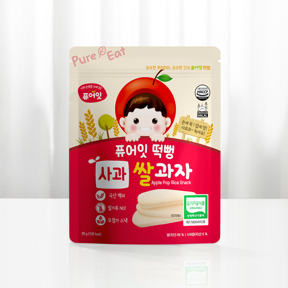 PureEat Tteokppopgi Organic Apple Rice Cracker - Kids Snack