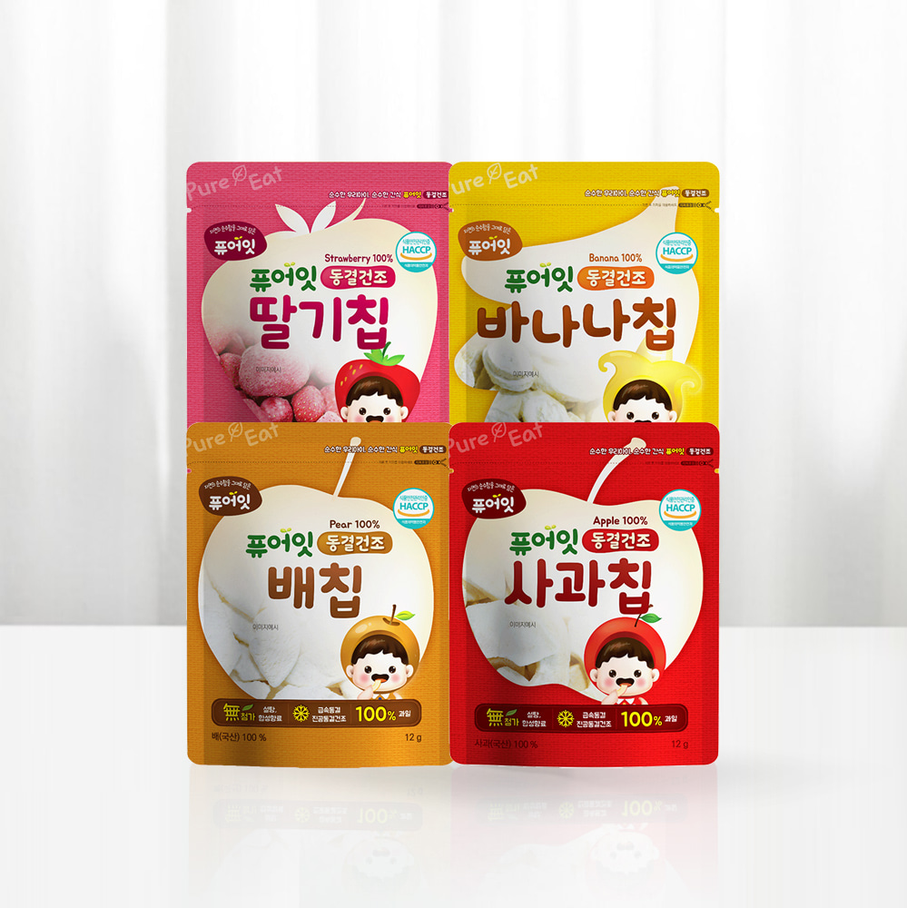 PureEat Freeze-Dried Fruit Chips Kids Snack 4 Flavors - 100% Fruit