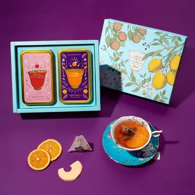 Gift-Ready Fruit Hug Tea Can 2-Piece Set (Grapefruit Black Tea & Lemon Chamomile)