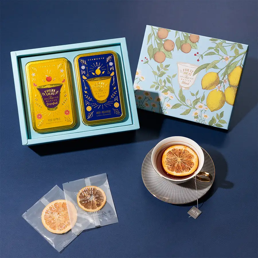 Gift-Ready Fruit Hug Tea Can 2-Piece Set (Grapefruit Black Tea & Lemon Chamomile) — 2