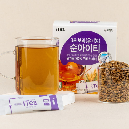 Pure IT 3-Second Barley Tea 100% Organic 30 Packets - Korean Barley Tea Baby Barley Tea Barley Powder