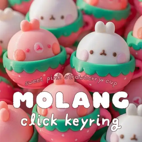 Mollang Strawberry Cup Clicker Keyring — 1
