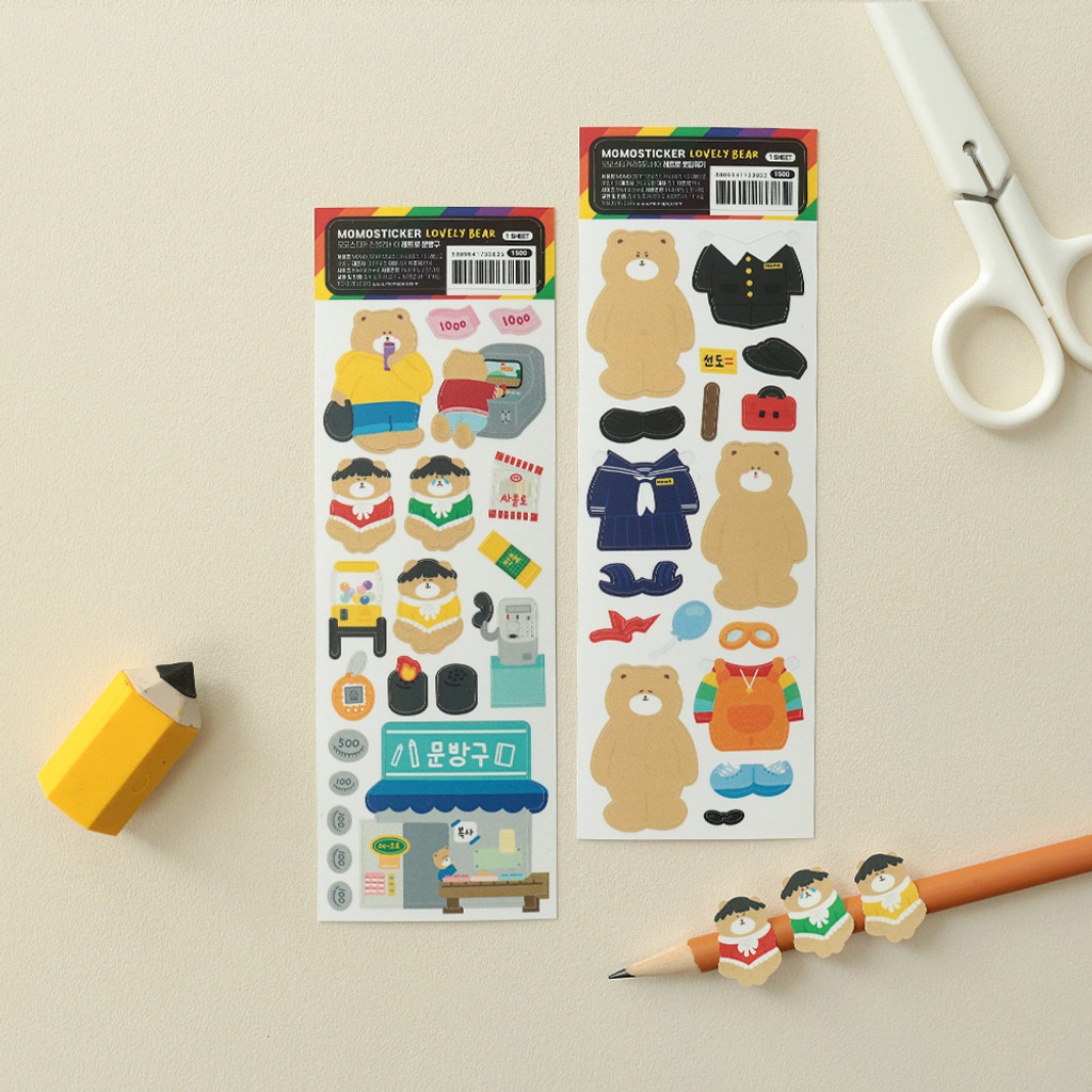 Momo Sticker Diary Decoration Lovely Bear Retro Sticker Set