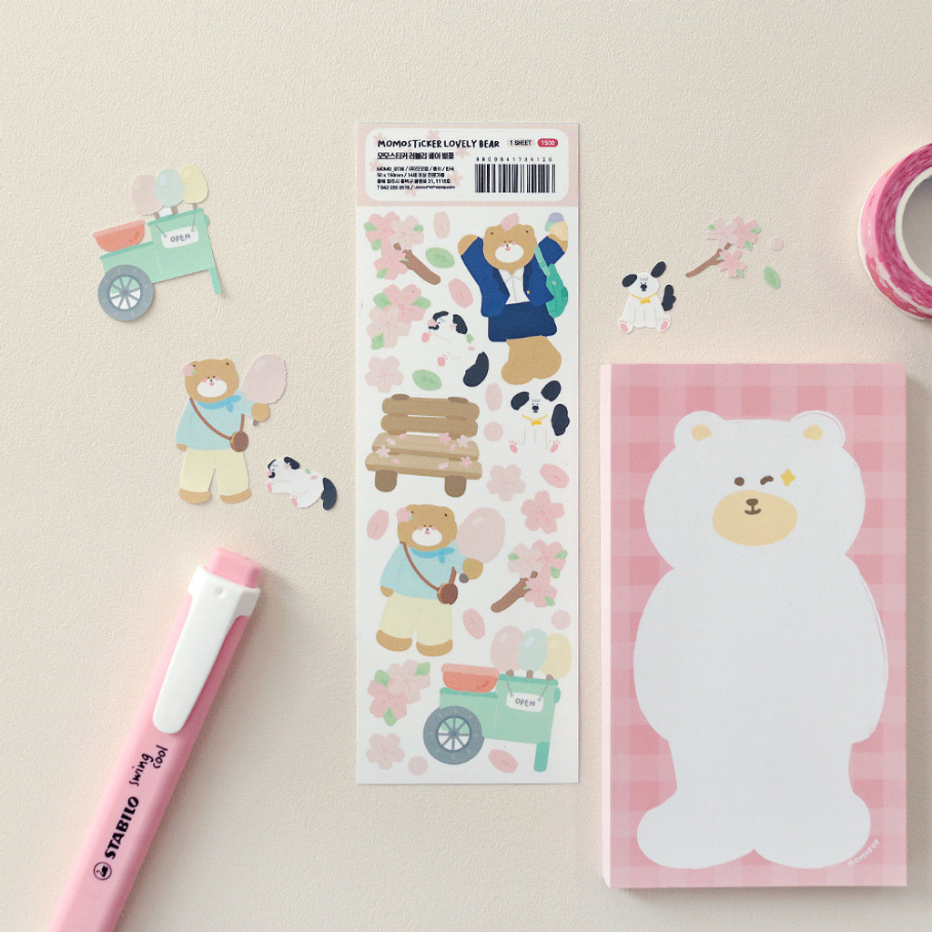 Momo Sticker Diary Decoration Lovely Bear Cherry Blossom Sticker