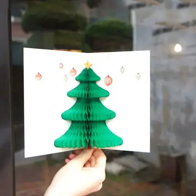 オーチェック クリスマス ハニカム ポップアップ 立体カード