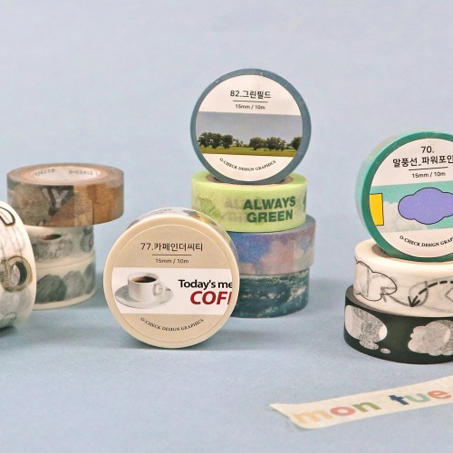 O-CHECK Masking Tape 14 Types - Functional, Nature Landscape, Days of Week Deco Sticker