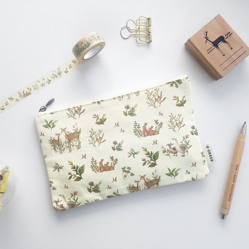O-CHECK Vintage Illustration Pattern Pouch (M) Harmony