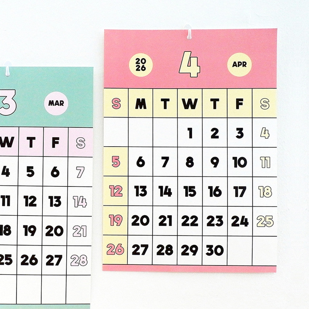 Momo Pop 2026 Calendar Color Block Monthly Calendar A3 Wall Hanging Calendar Interior Decor