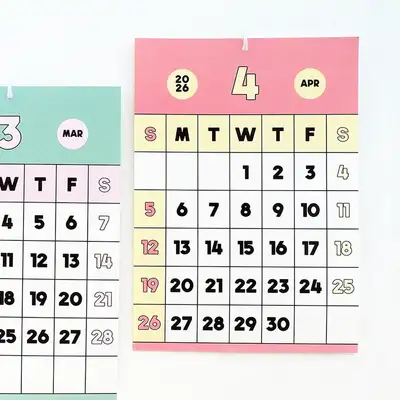 モモポップ 2026年カレンダー カラーブロック 月 カレンダー 2026 26年 インテリア 壁掛けカレンダー A3