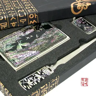 貝殼鑲嵌名片盒信刀3件套組[松鶴]