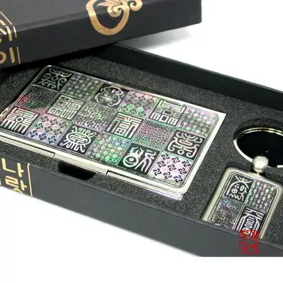 Mother-of-Pearl Business Card Case Set of 2 [Longevity and Blessing Character Art]