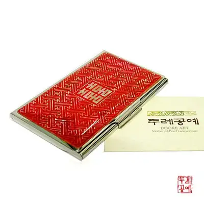 Inlaid Mother-of-Pearl Business Card Holder [Hija Pattern Red]
