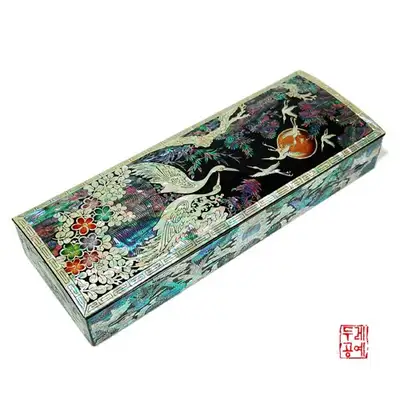 彩花紋松鶴筆函