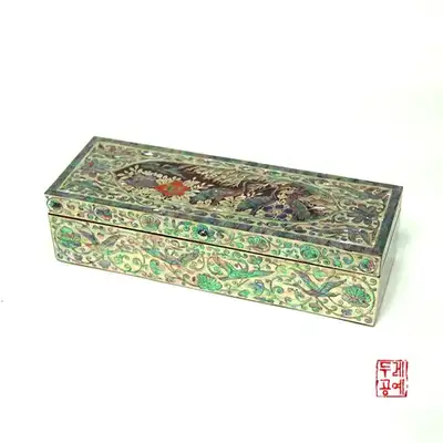 李朝螺钿鹤纹笔筒 [主盒]
