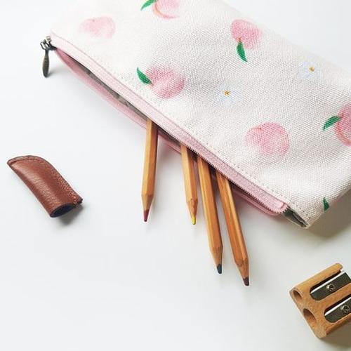 O-CHECK Cotton Pencil Case Pen Pouch_Peach
