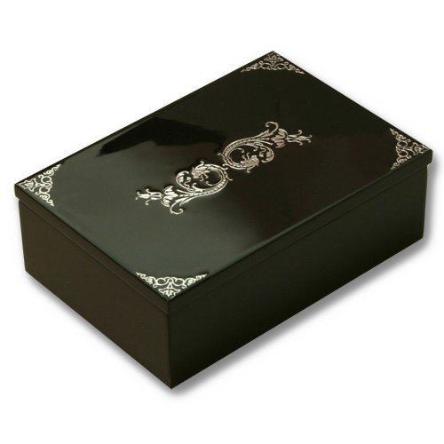 Black Wooden Dragon Box with Glossy Silver