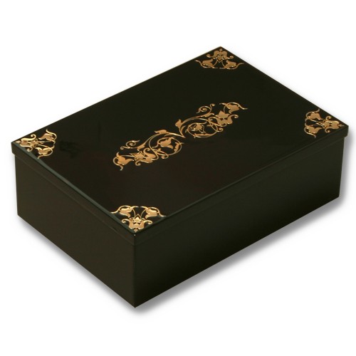 Black Bin Box with Traditional Vine Pattern (Glossy Gold)