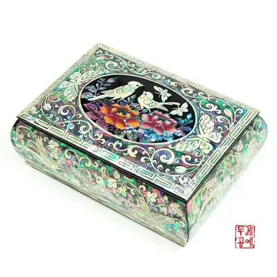 李朝椭圆花鸟纹名片盒【黑】