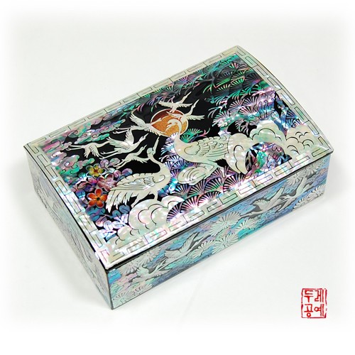 Painted Flowers and Pine Crane Business Card Case