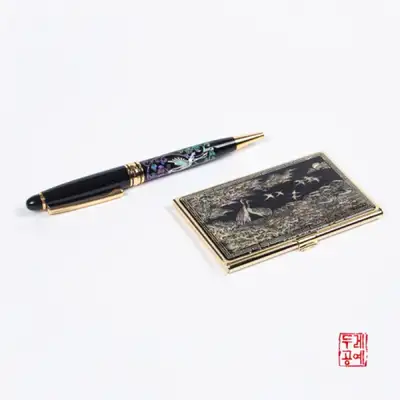 螺钿松鹤金色名片夹套装