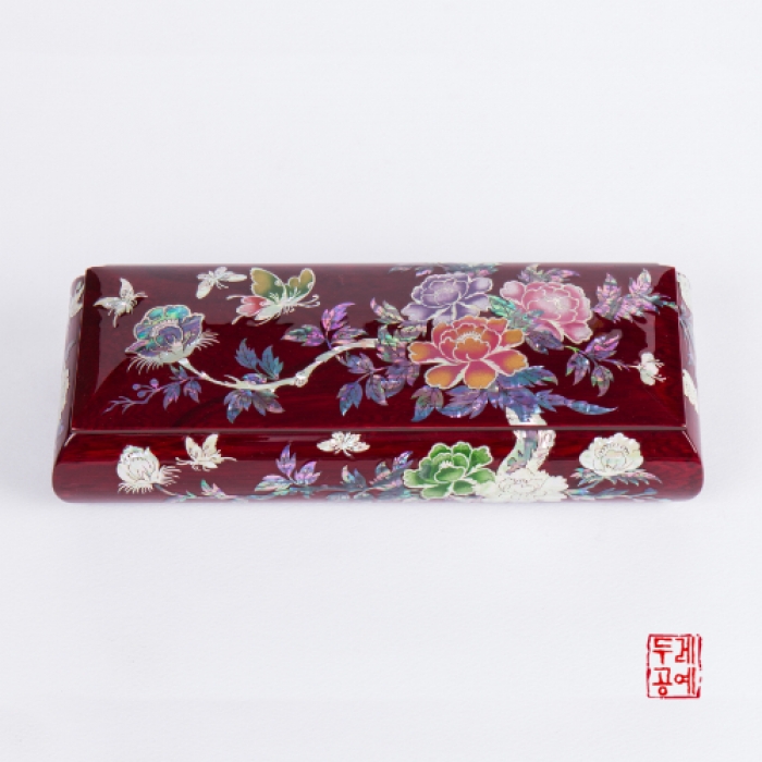 Premium Wooden Peony Motif Pen Case with Rounded Edges