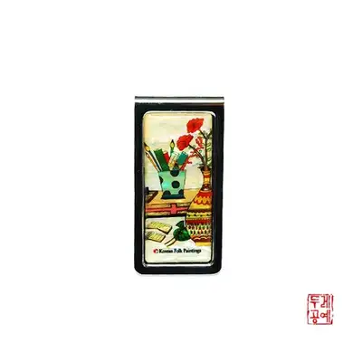 新 书架图贝壳镶嵌款夹钞夹