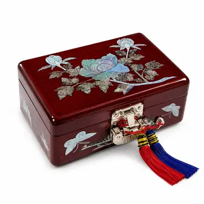 紅松牡丹文 真珠貝細工ジュエリーボックス