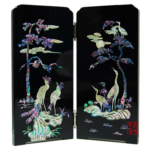 Pine, Crane, and Phoenix Two-Panel Screen