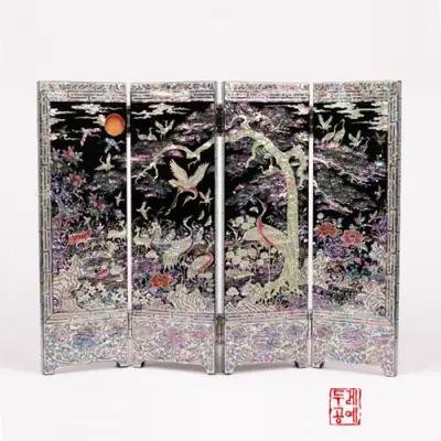 彩画山水十长生屏风 [特大]