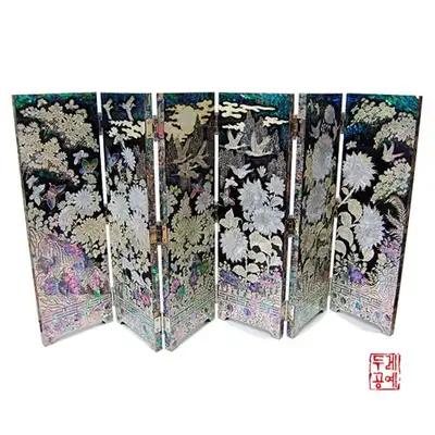 彩画山水百寿百福屏风