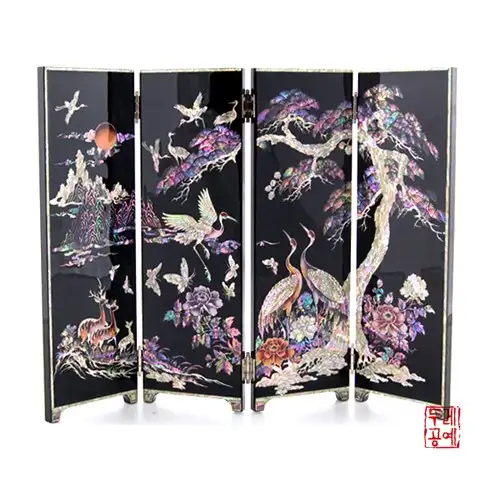 松下群鹤四幅屏风