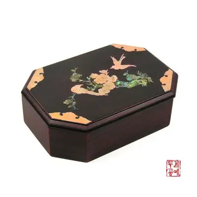 四君子嵌饰直八角空盒