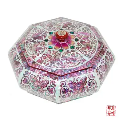 花蝶纹八角多用途盒 [朱合]