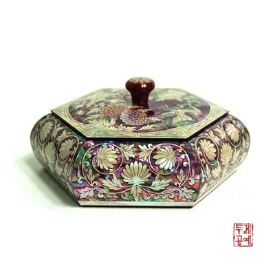 花鸟纹六角多用途盒 [小 - 黑]