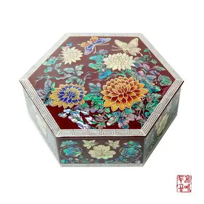 菊花蝴蝶六角多用途盒 [朱盒]