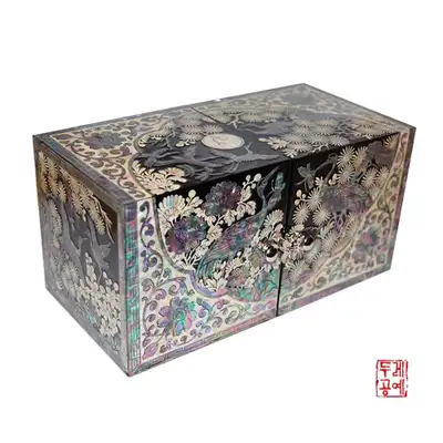 李朝彩画钻石松鹤双合