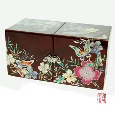 原木彩画蝴蝶纹双合