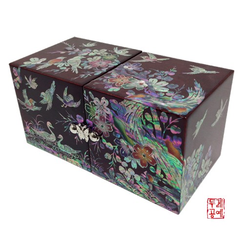 Wooden Plum Blossom and Magpie Double Box